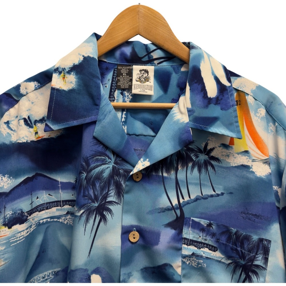 Kennington Vtg Men's Size XL Hawaiian Surfing Beach Polyester Camp S/S Shirt euc